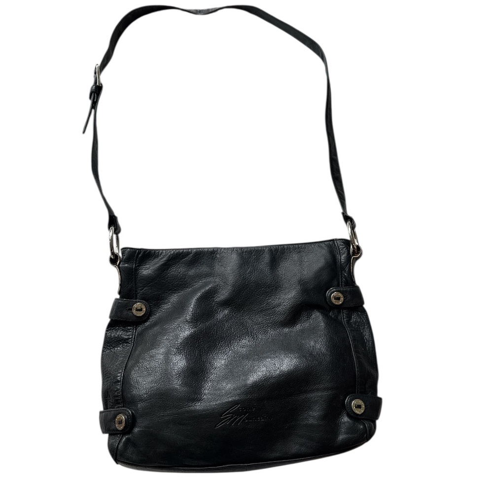 Stone Mountain Black leather crossbody bag 12.5”x10”x3”